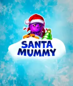  Discover the quirky "Santa Mummy" slot game by Belatra, featuring a mummified Santa dressed in festive holiday attire. This eye-catching image captures the mummy with a vivid purple hue, wearing a Santa hat, amid snowy blue and icy snowflakes. The game's title, "Santa Mummy," is clearly shown in large, frost-like blue letters.