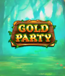 Step into the magical forest of the Gold Party game by Pragmatic Play, highlighting a beautifully designed wooden sign engraved with golden letters. The background features a misty green forest which adds a mystical touch to the slot's theme. Great for fans of enchanted forest settings, providing a captivating escape. 